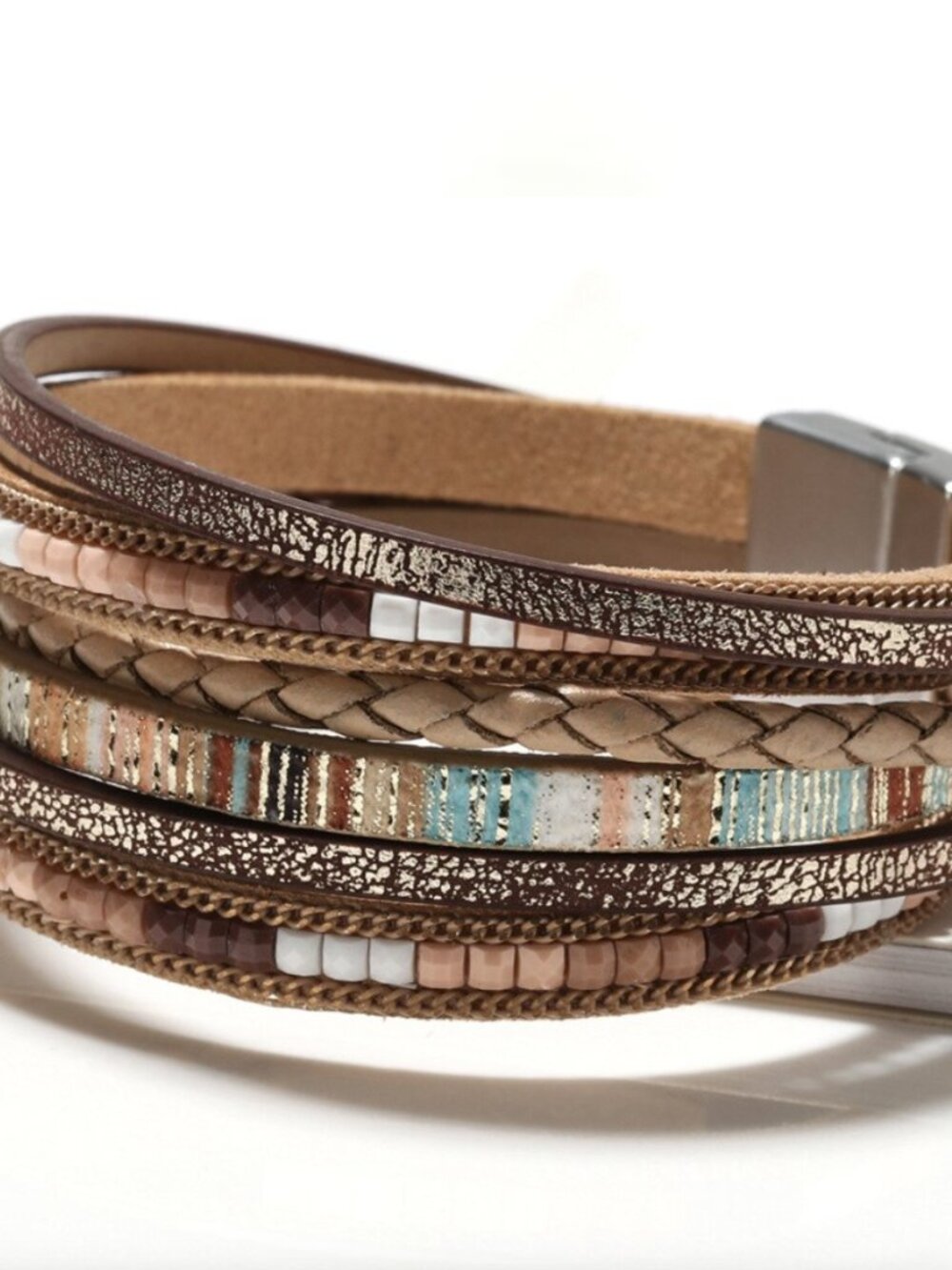 NWT Neutral Multi-Strand Faux Leather Wrap Bracelet